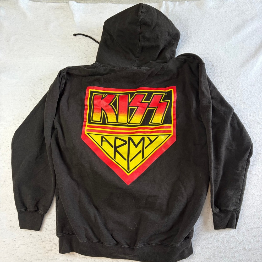 KISS Zip Up Hoodie Mens Large Black KISS Army Graphic Rock Band